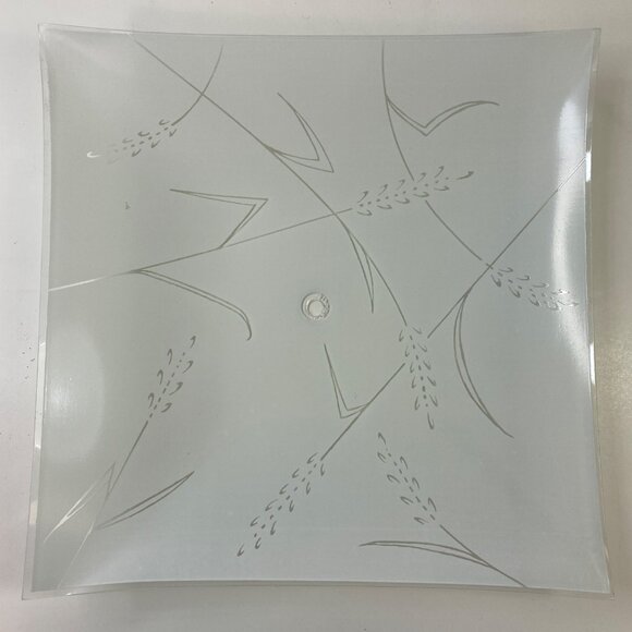 Vintage Frosted Glass Square Light Fixture Cover Etched Abstract Wheat Design - Picture 1 of 13